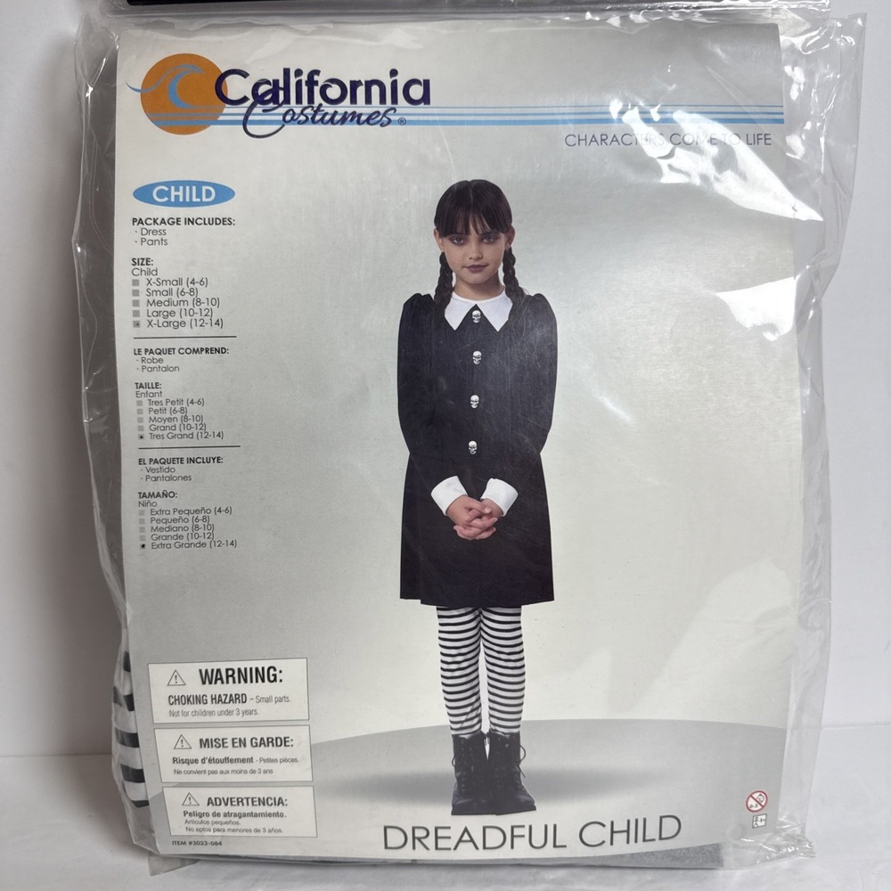 CALIFORNIA COSTUME Wednesday Tween Dreadful Child Sz-XL 10-14 Black‎ w/Pants